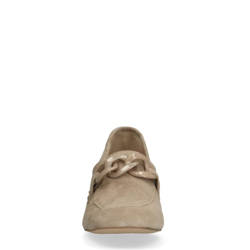 Beige suède pumps met ketting