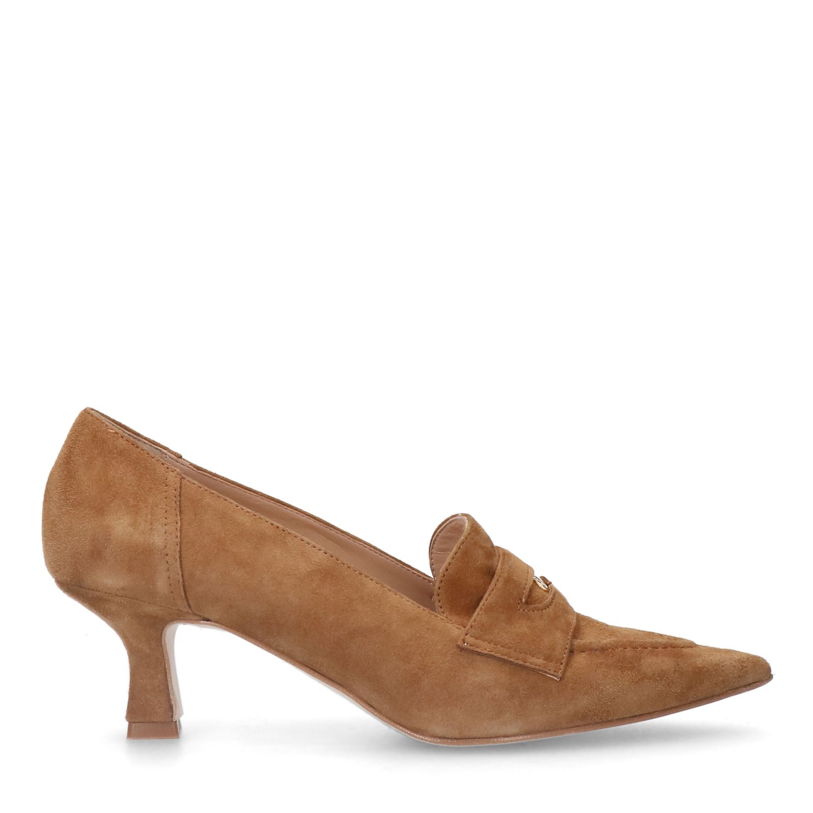 Beigefarbene Veloursleder-Pumps
