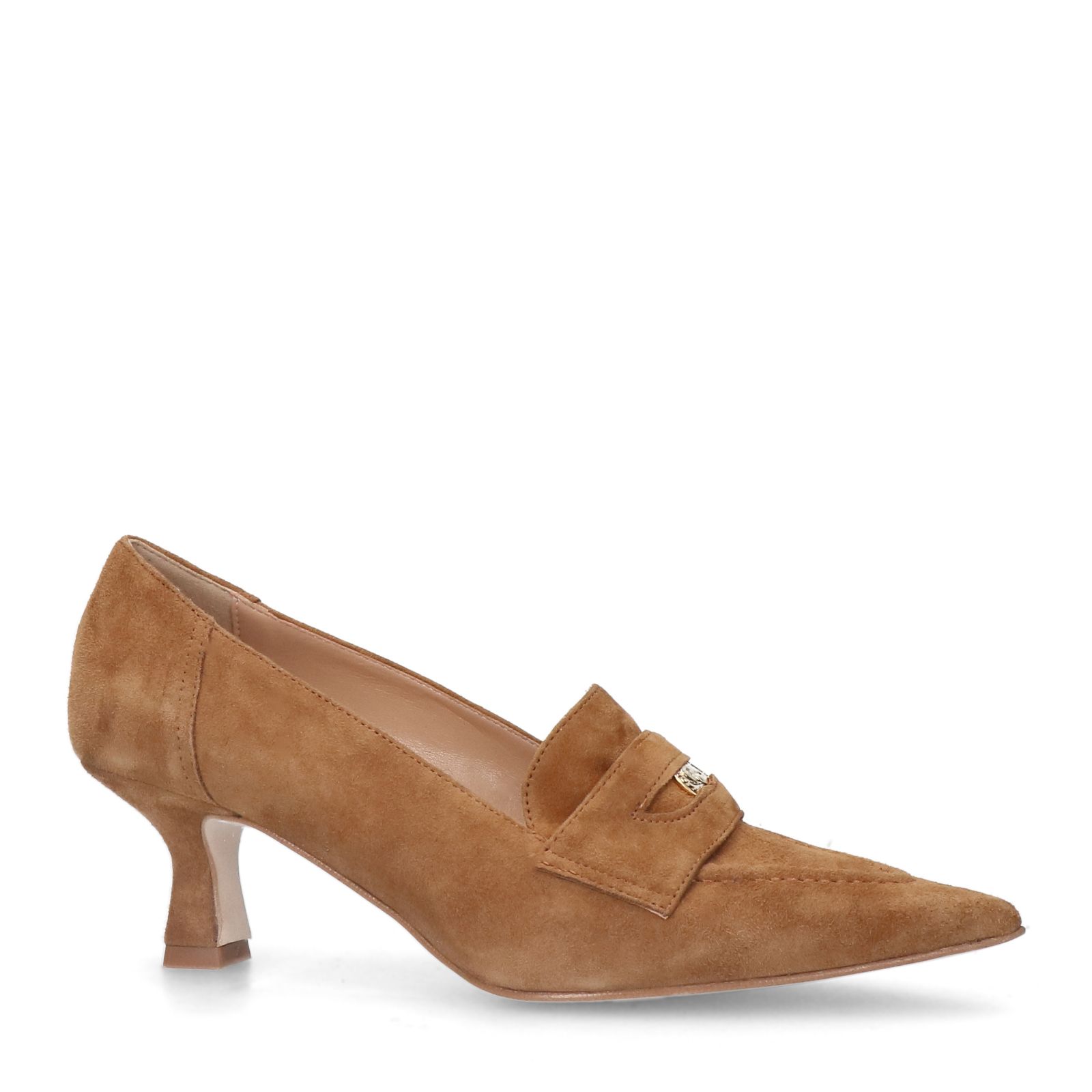 Beigefarbene Veloursleder-Pumps
