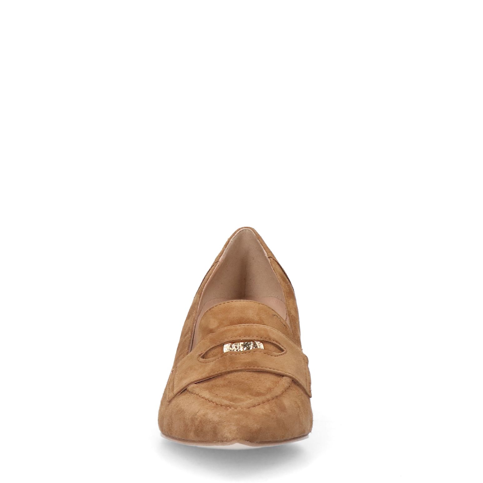 Beigefarbene Veloursleder-Pumps