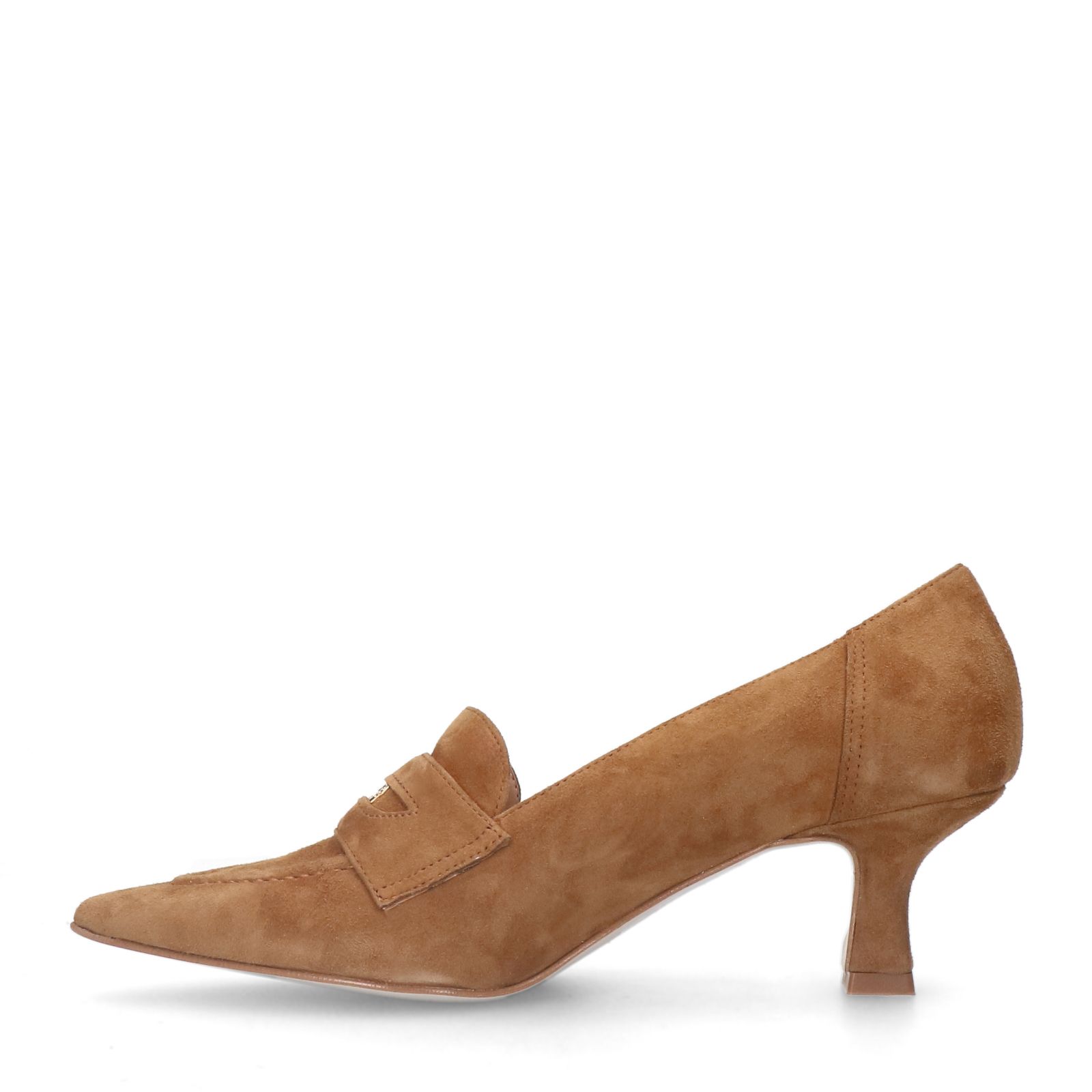 Beigefarbene Veloursleder-Pumps