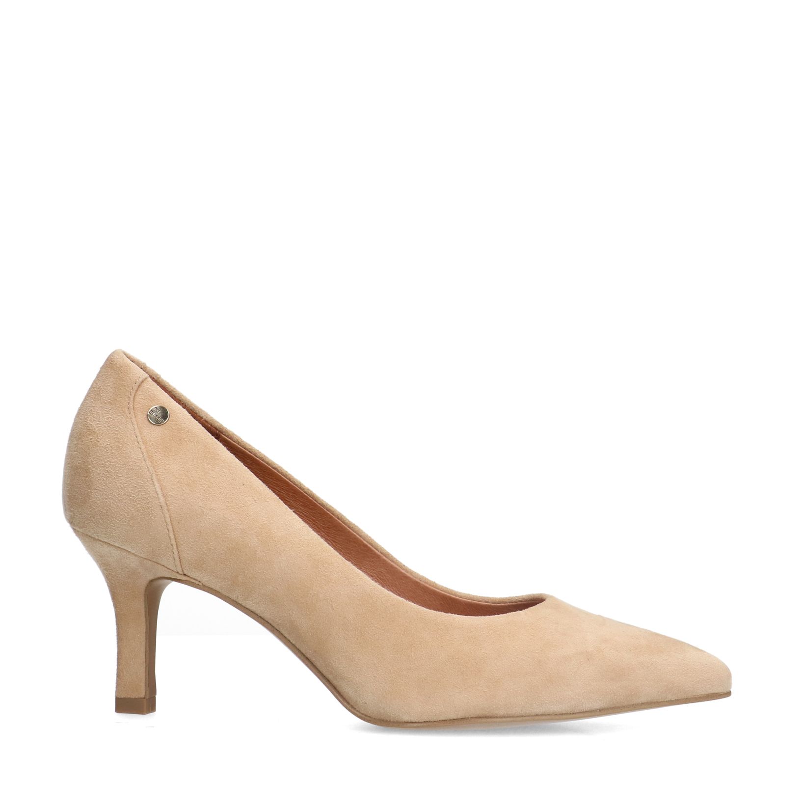 Beigefarbene Veloursleder-Pumps