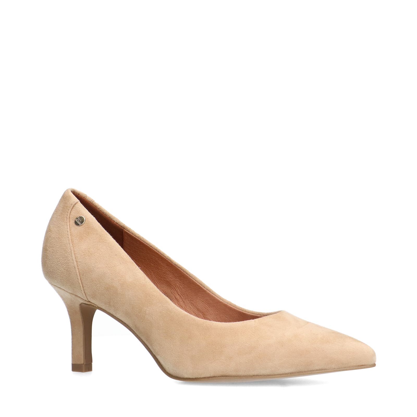 Beigefarbene Veloursleder-Pumps