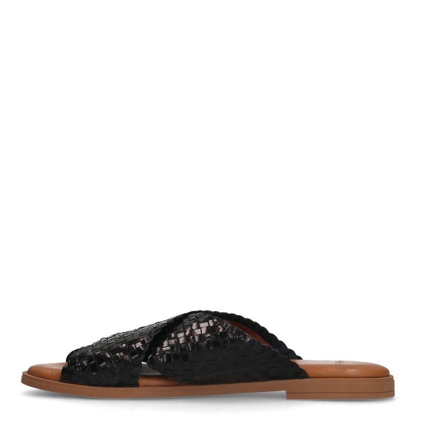 Zwart leren gevlochten slippers