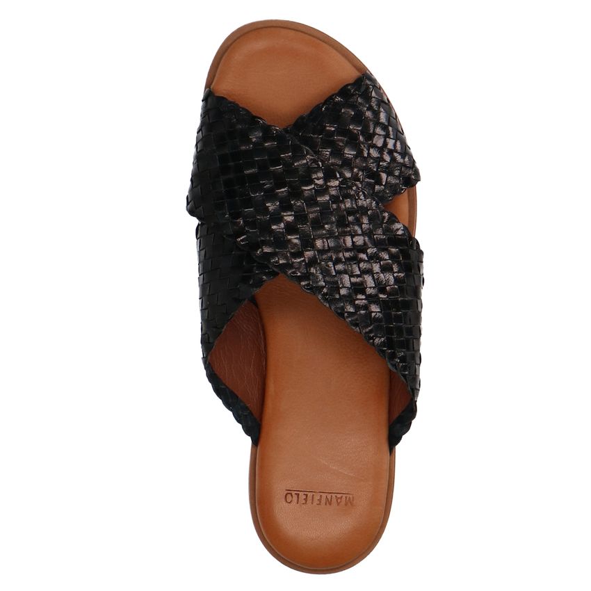 Zwart leren gevlochten slippers