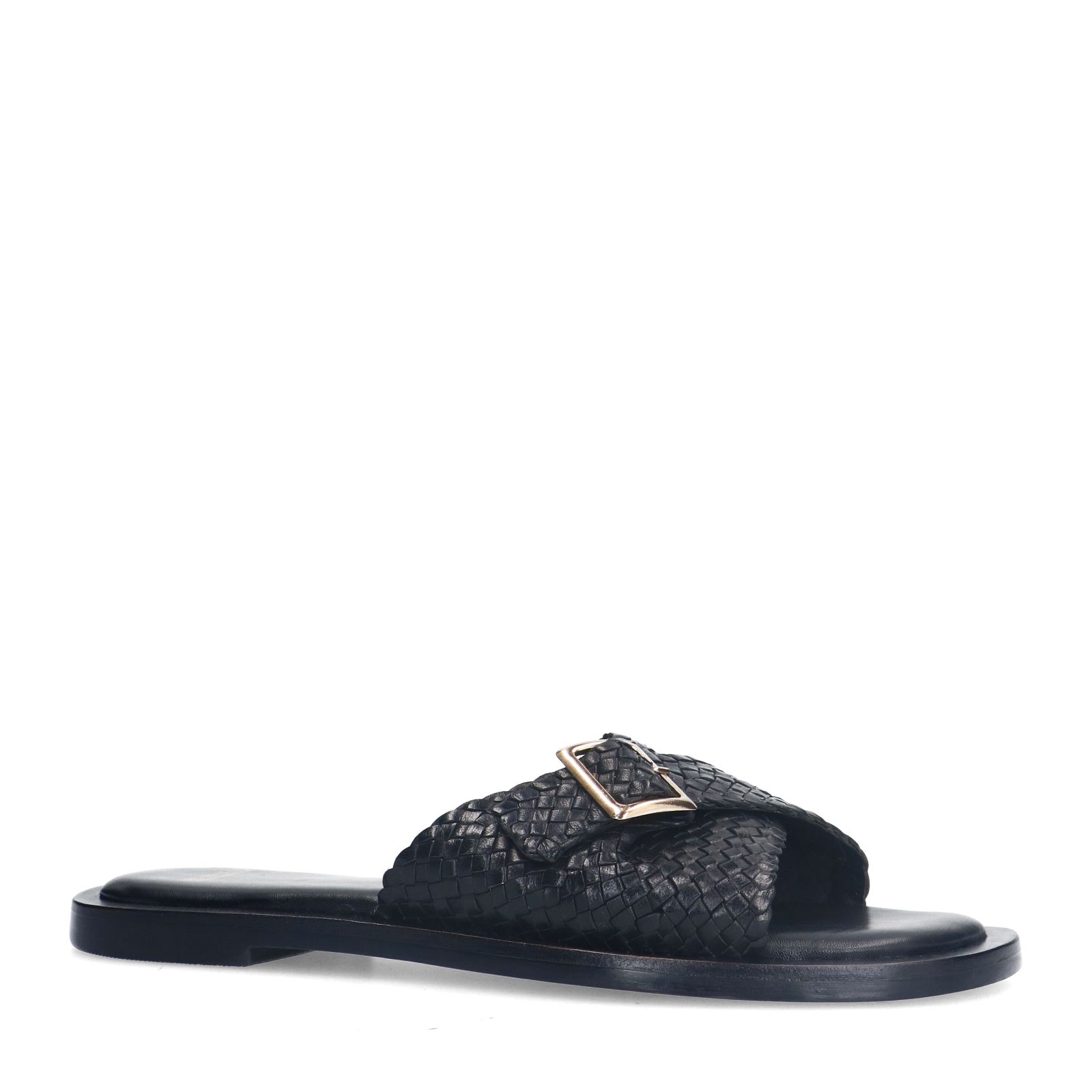 Zwarte gevlochten slippers met gesp