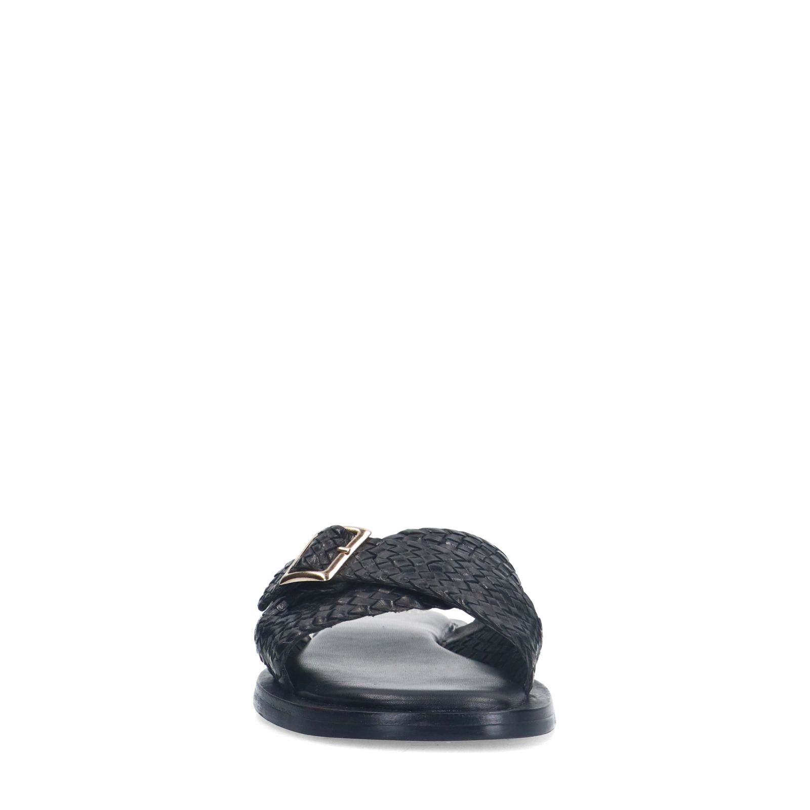 Zwarte gevlochten slippers met gesp