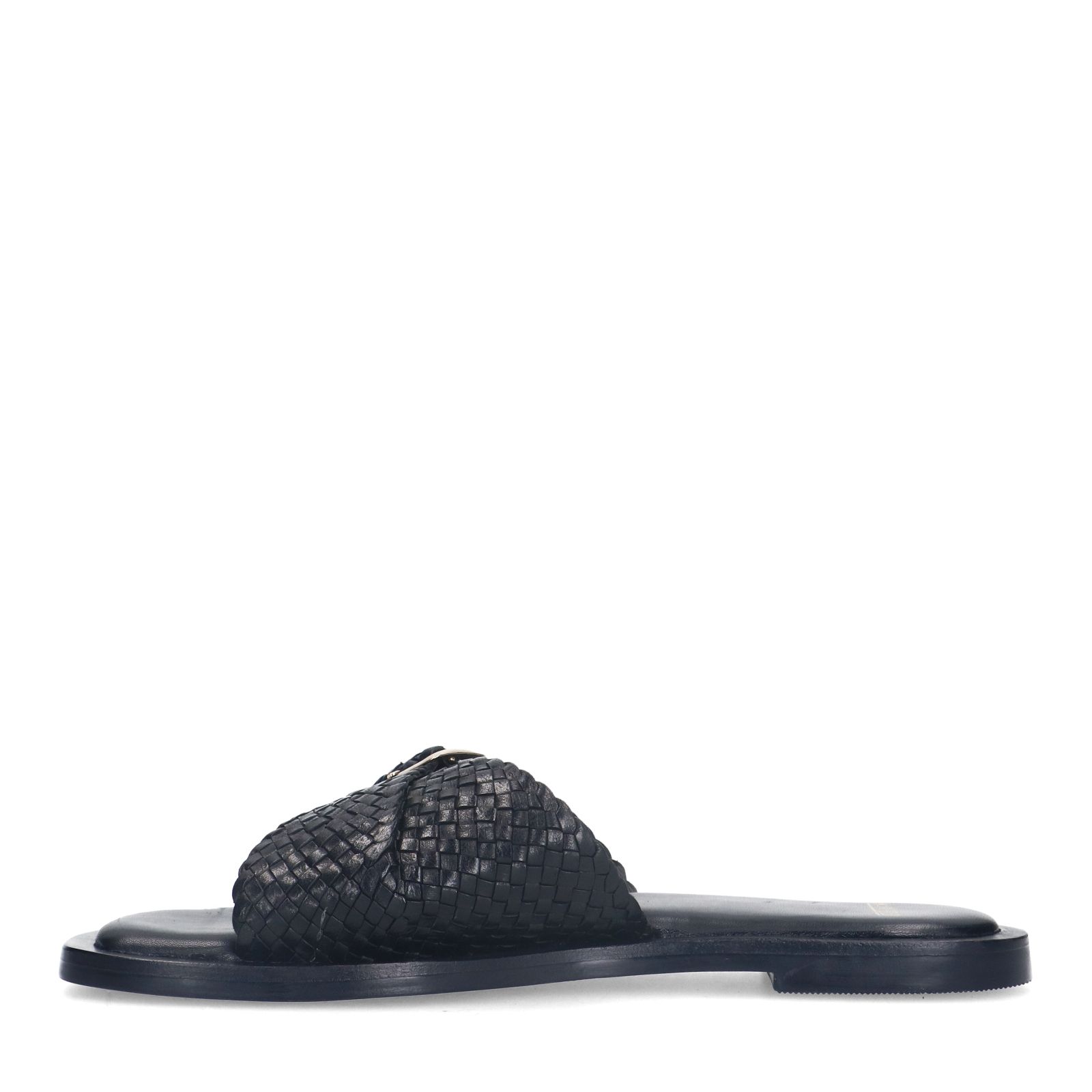 Zwarte gevlochten slippers met gesp