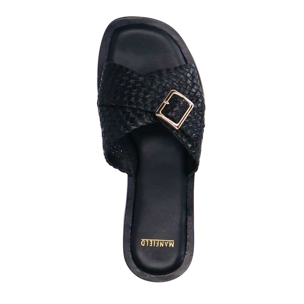 Zwarte gevlochten slippers met gesp