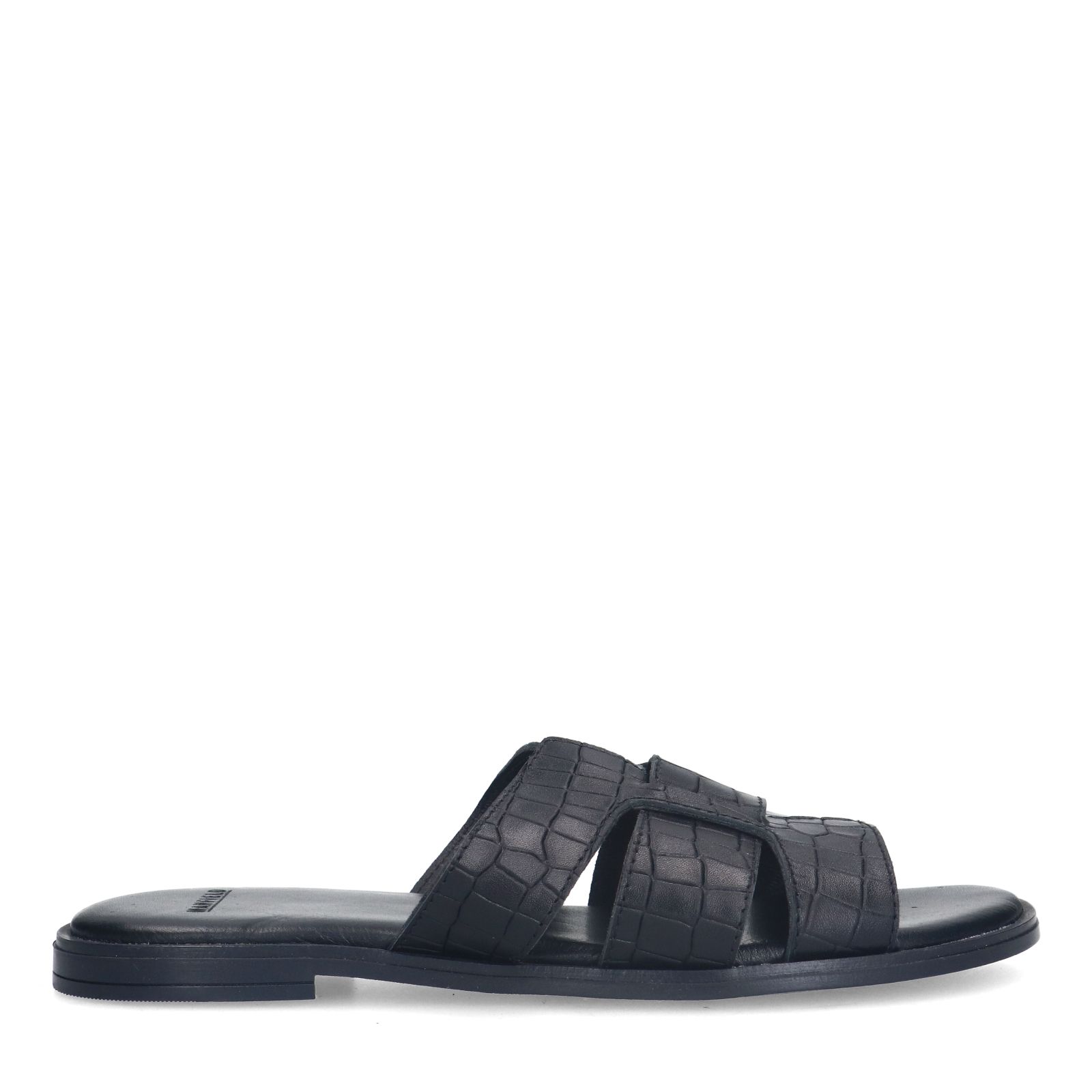 Zwarte leren croco slippers