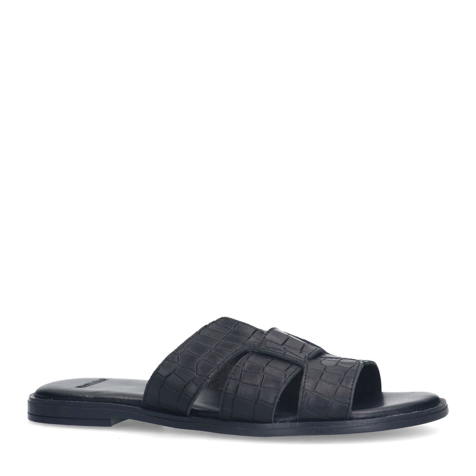 Zwarte leren croco slippers
