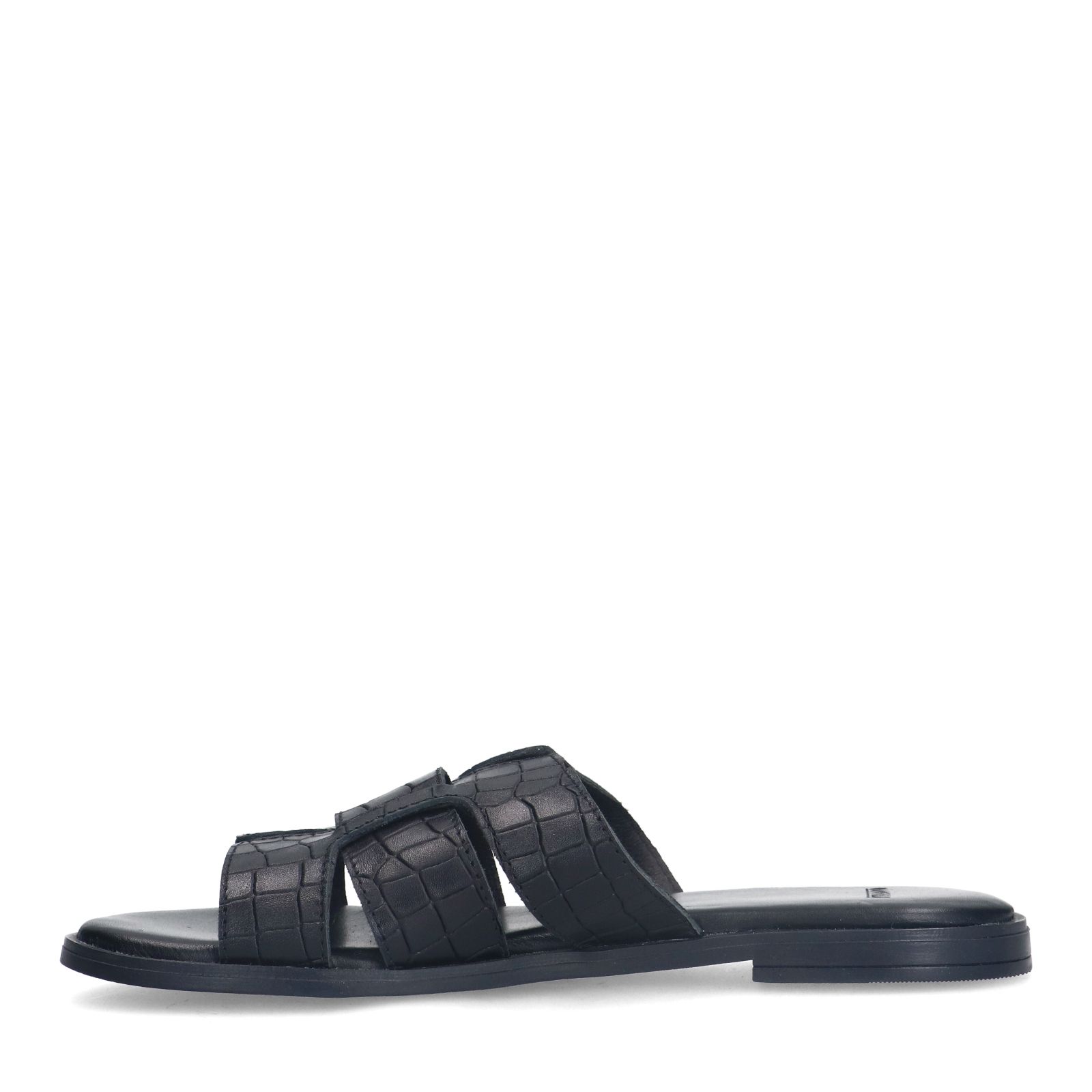 Zwarte leren croco slippers