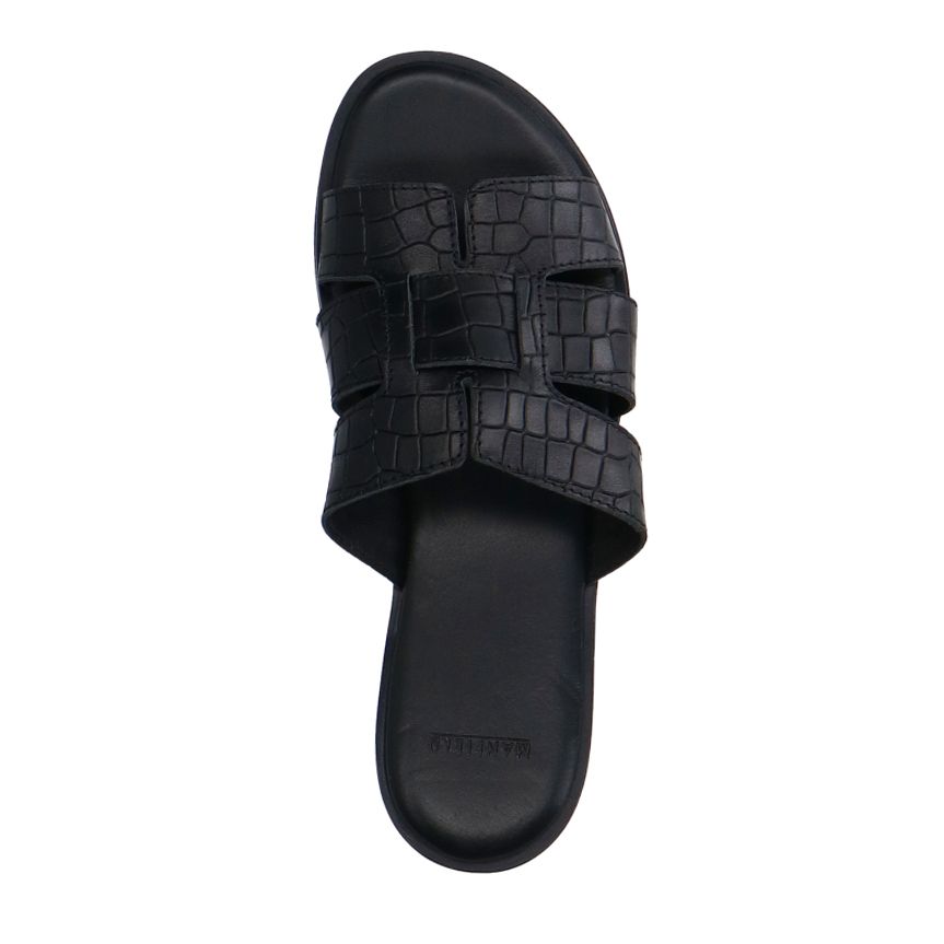Zwarte leren croco slippers