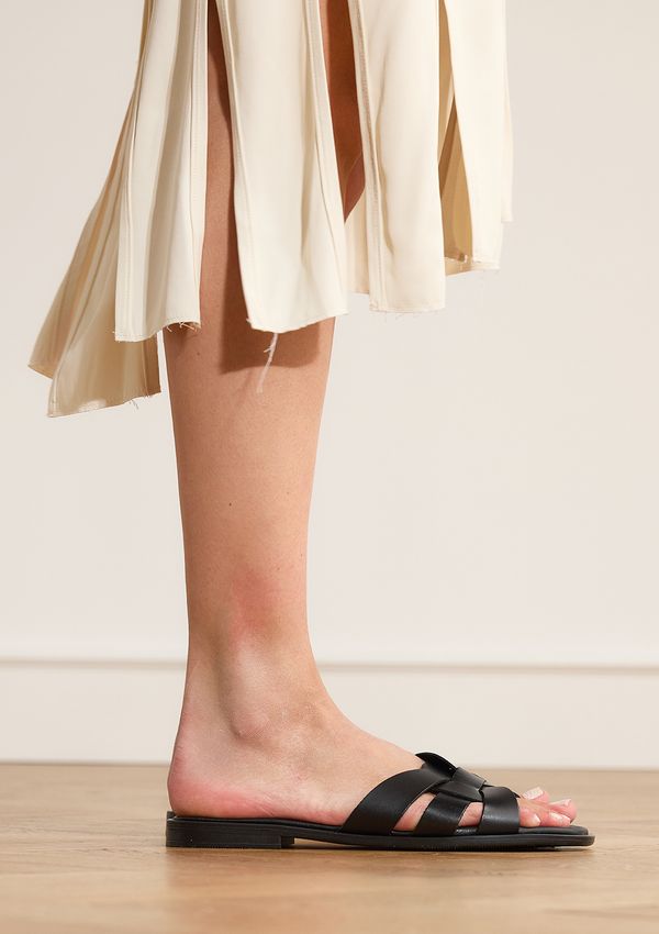 Zwarte leren slippers
