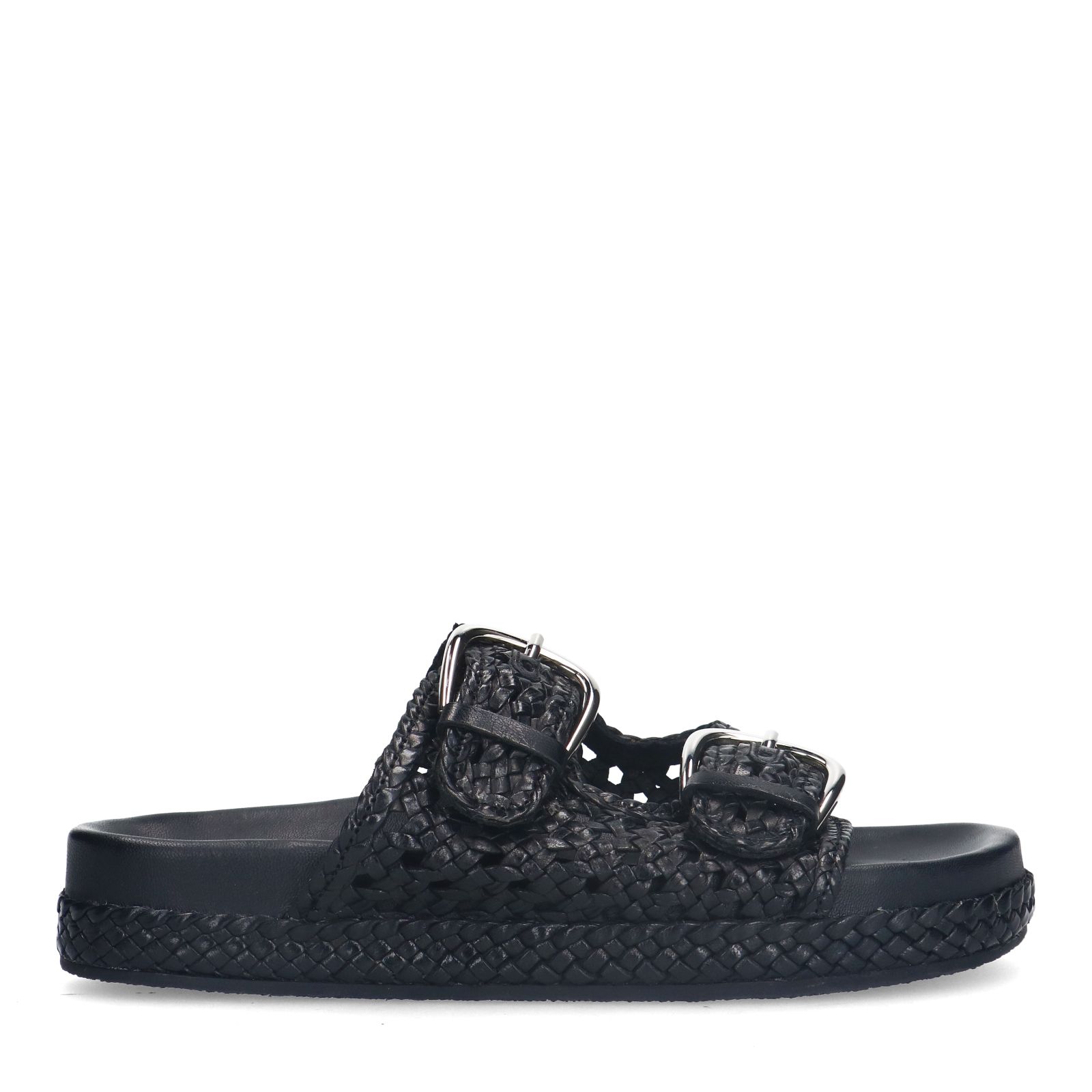 Zwarte leren slippers