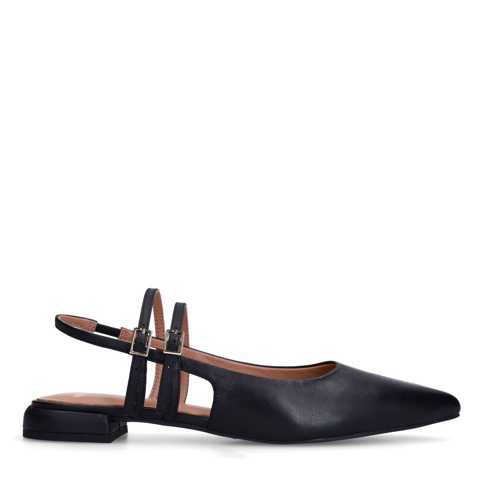 Schwarze Leder-Slingbacks mit doppeltem Riemchen