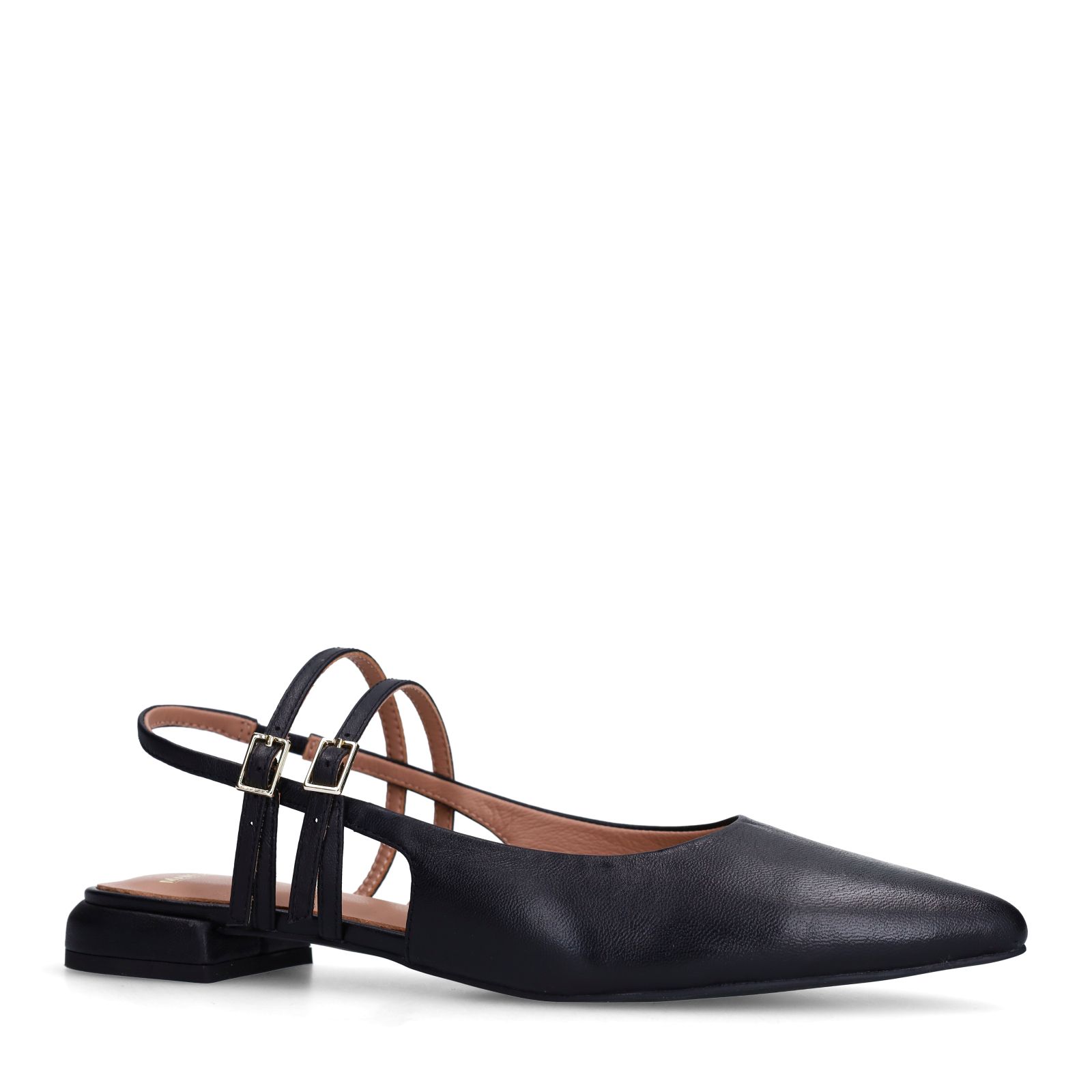 Schwarze Leder-Slingbacks mit doppeltem Riemchen