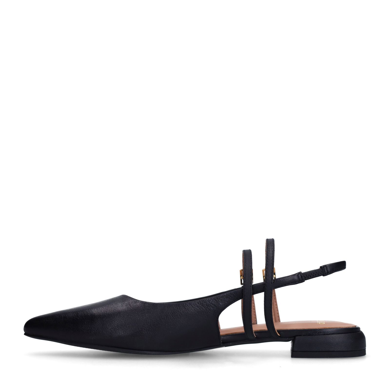 Schwarze Leder-Slingbacks mit doppeltem Riemchen