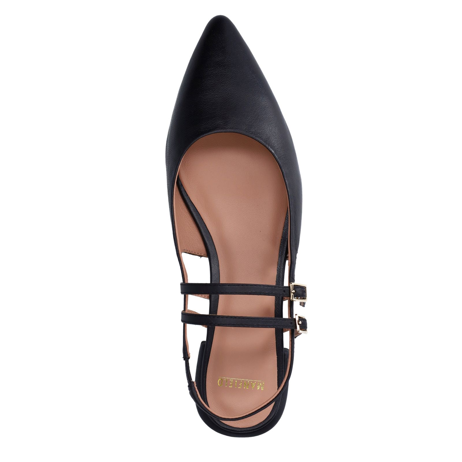 Schwarze Leder-Slingbacks mit doppeltem Riemchen