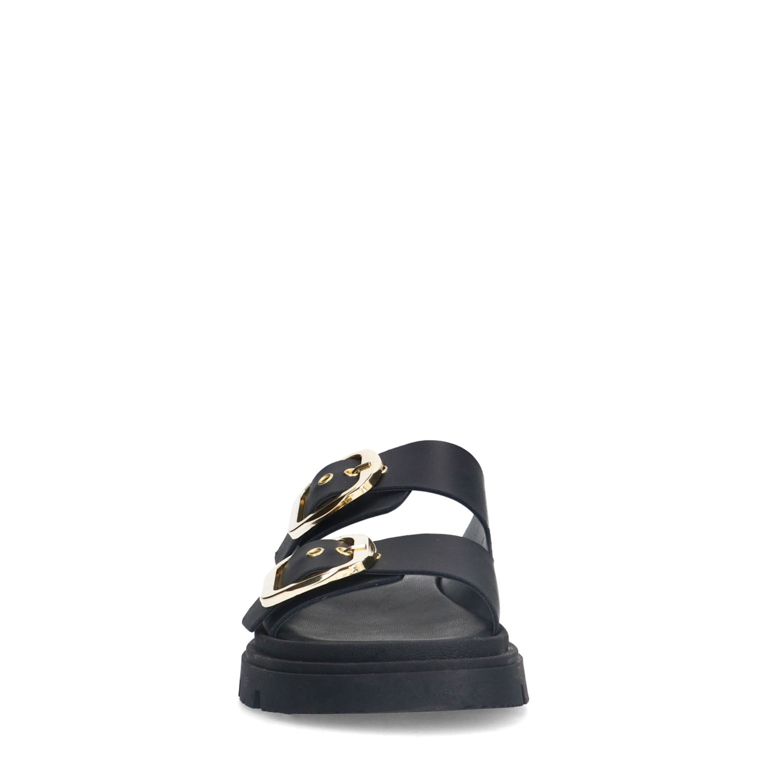 Zwarte leren slippers met gesp