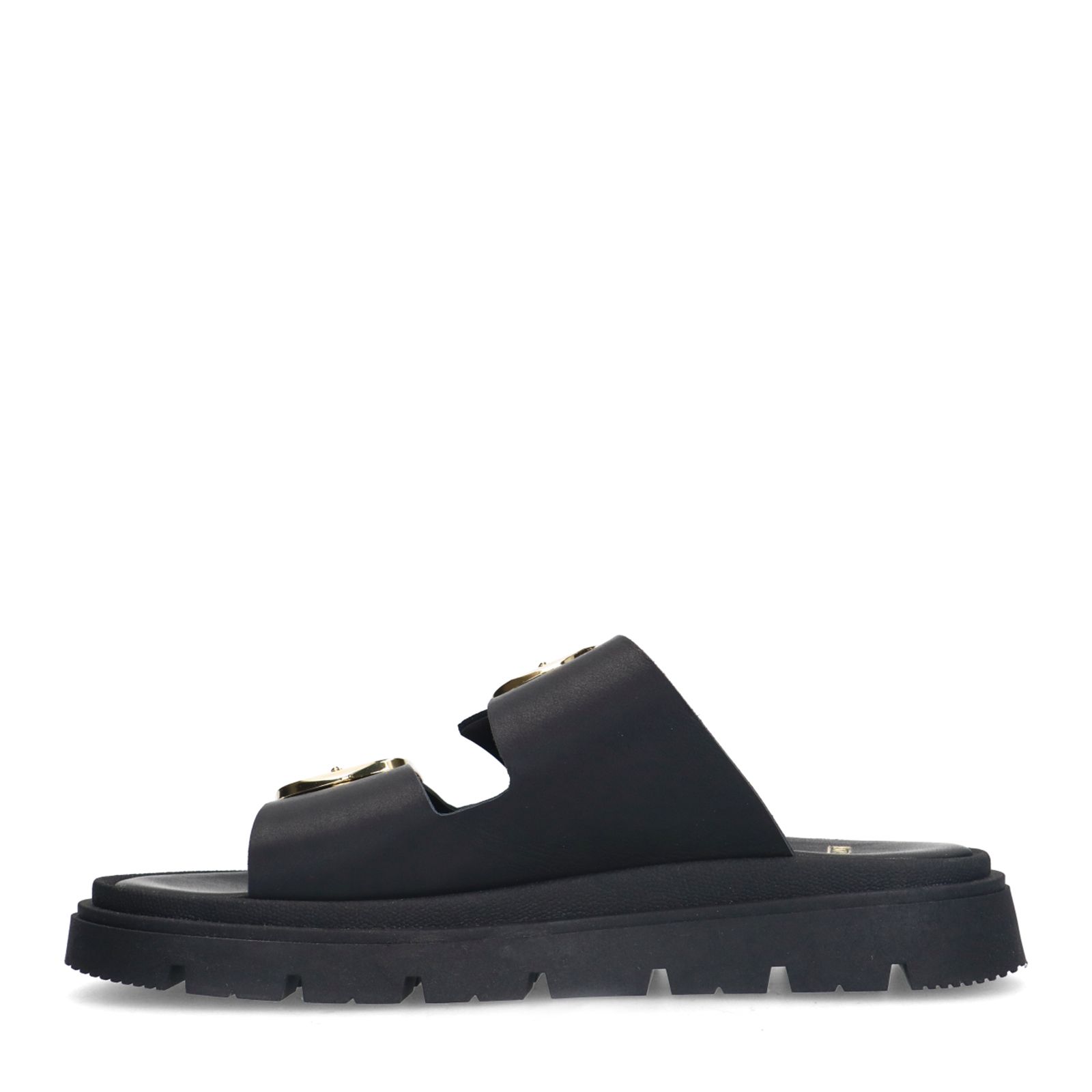 Schwarze Ledersandalen mit Schnalle