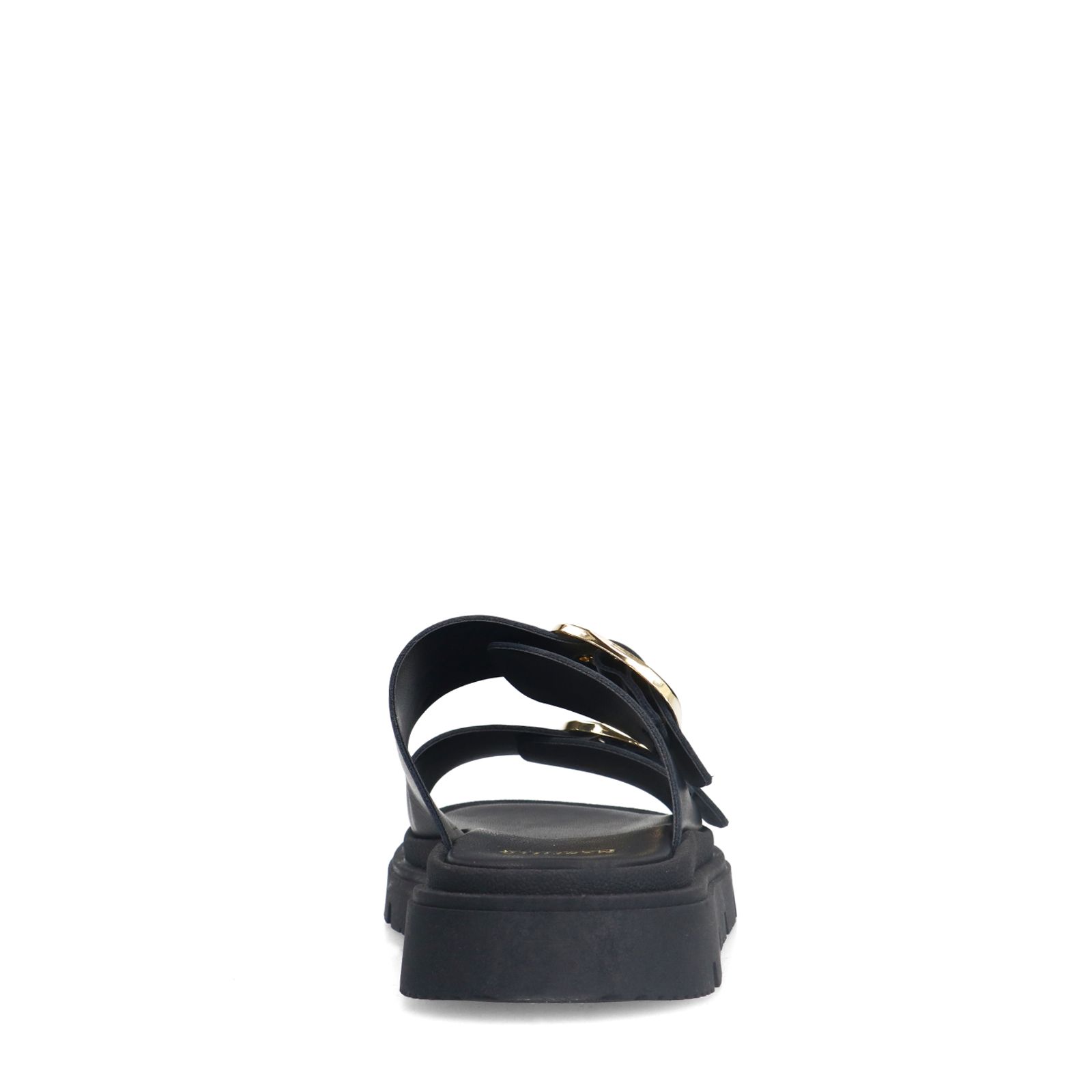 Zwarte leren slippers met gesp
