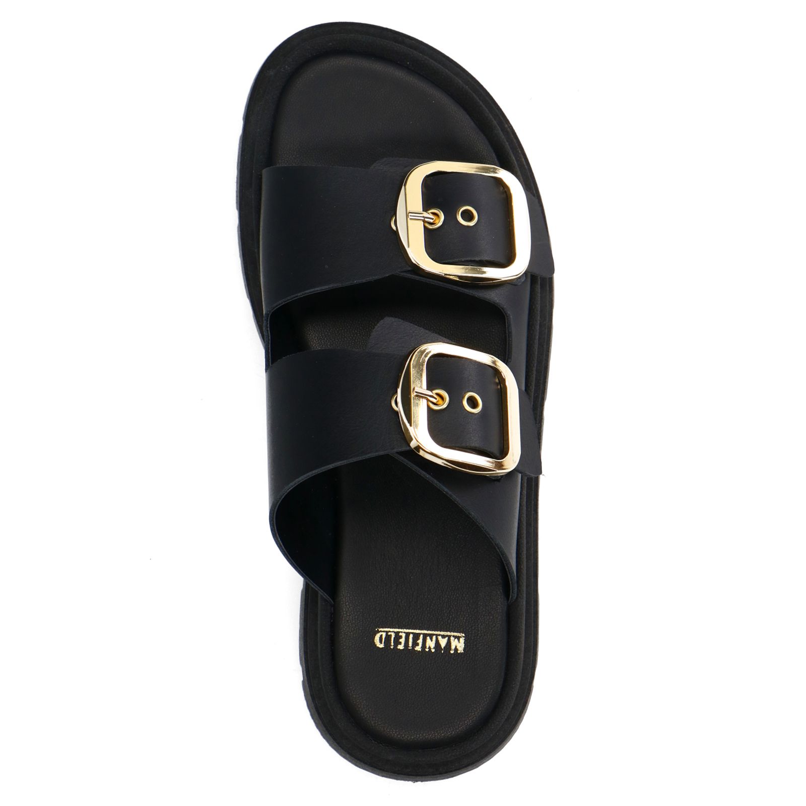 Zwarte leren slippers met gesp