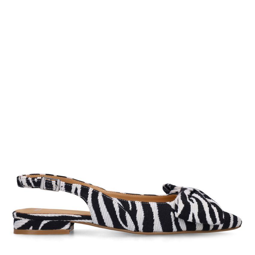 Offwhite Slingbacks mit Zebramuster und Schleife