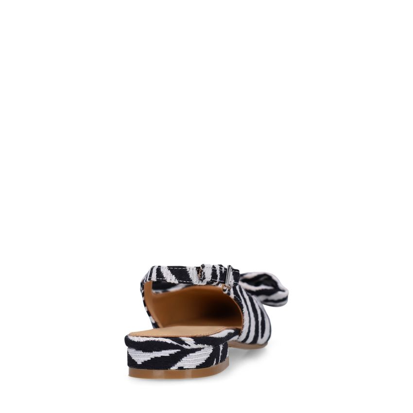 Offwhite Slingbacks mit Zebramuster und Schleife