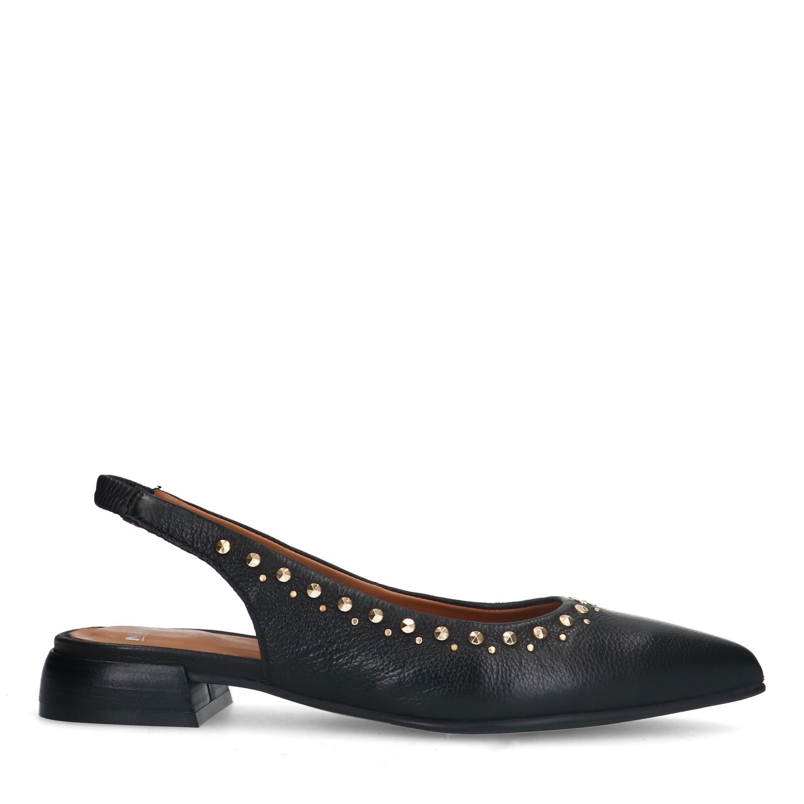 Zwarte slingbacks met gouden studs