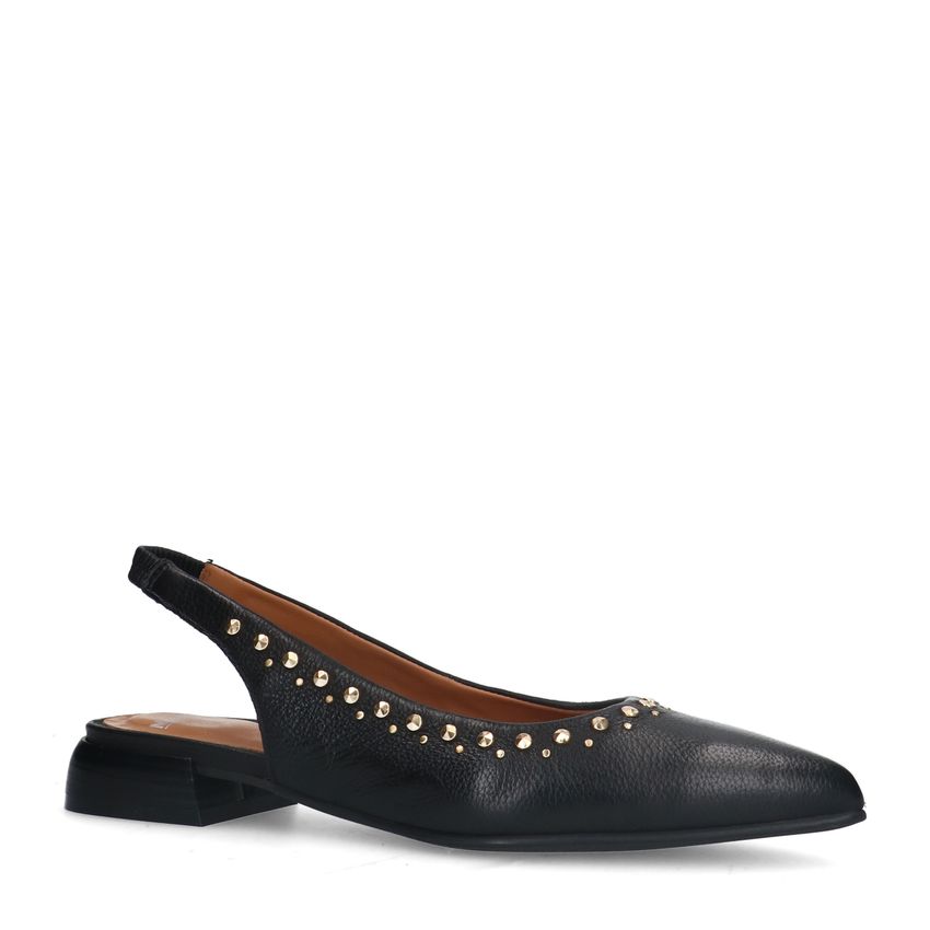 Zwarte slingbacks met gouden studs