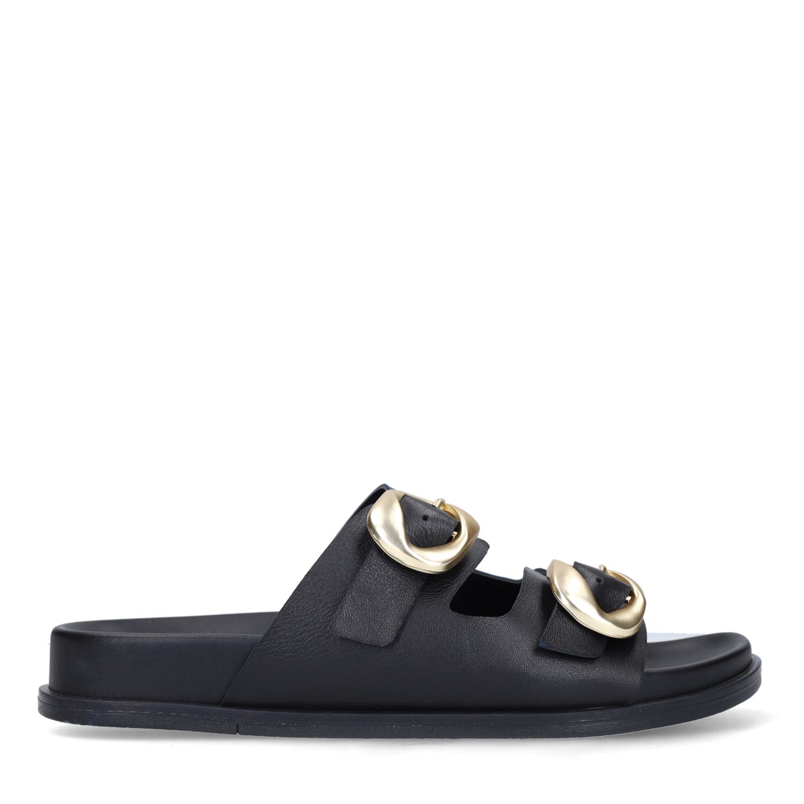Schwarze Ledersandalen mit Schnallen