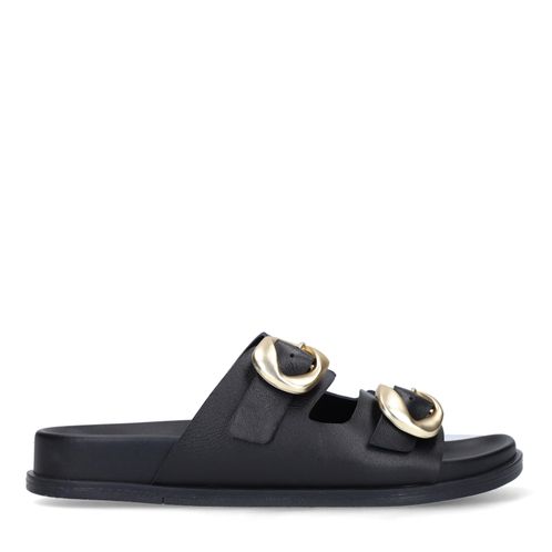Zwarte leren sandalen met gesp