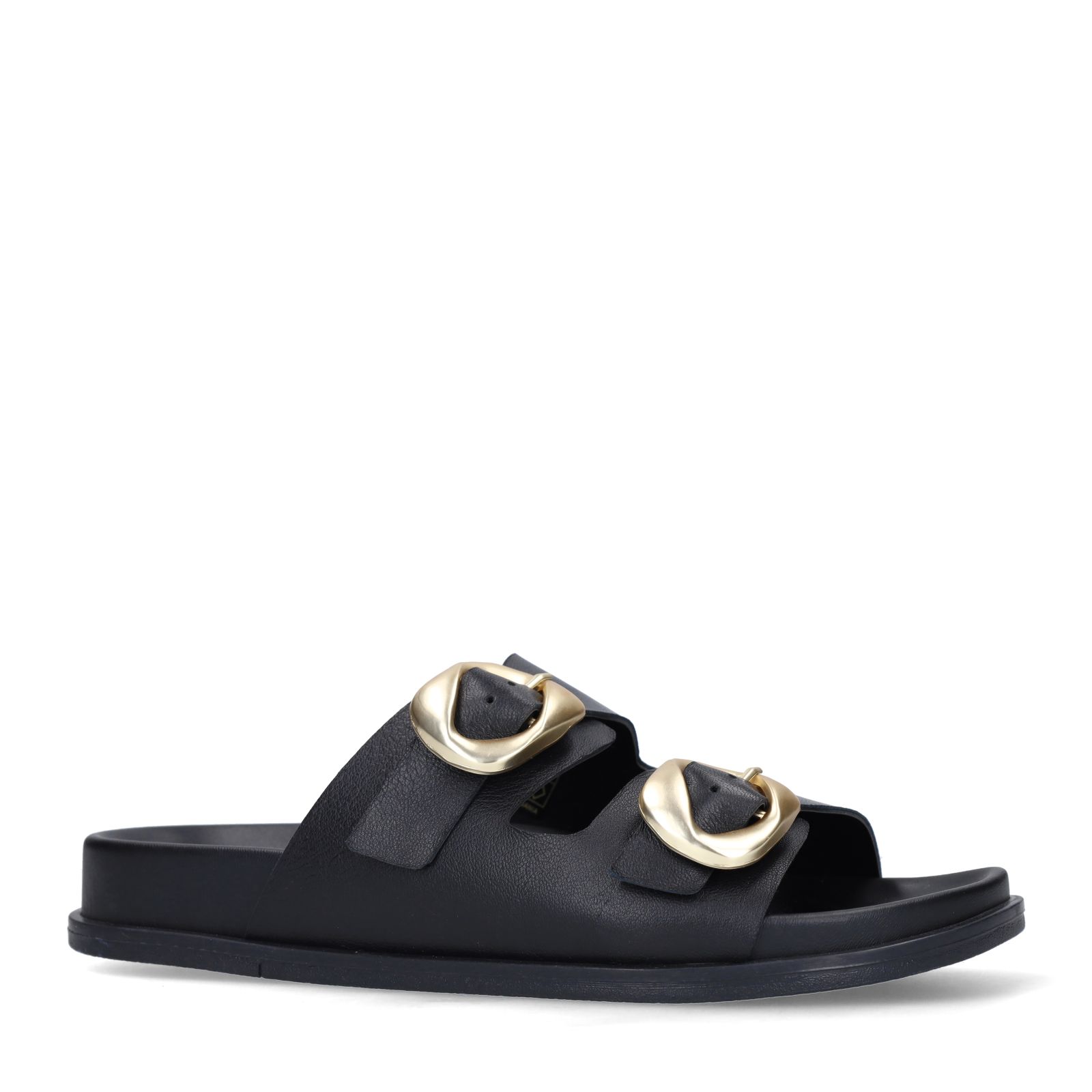 Schwarze Ledersandalen mit Schnallen