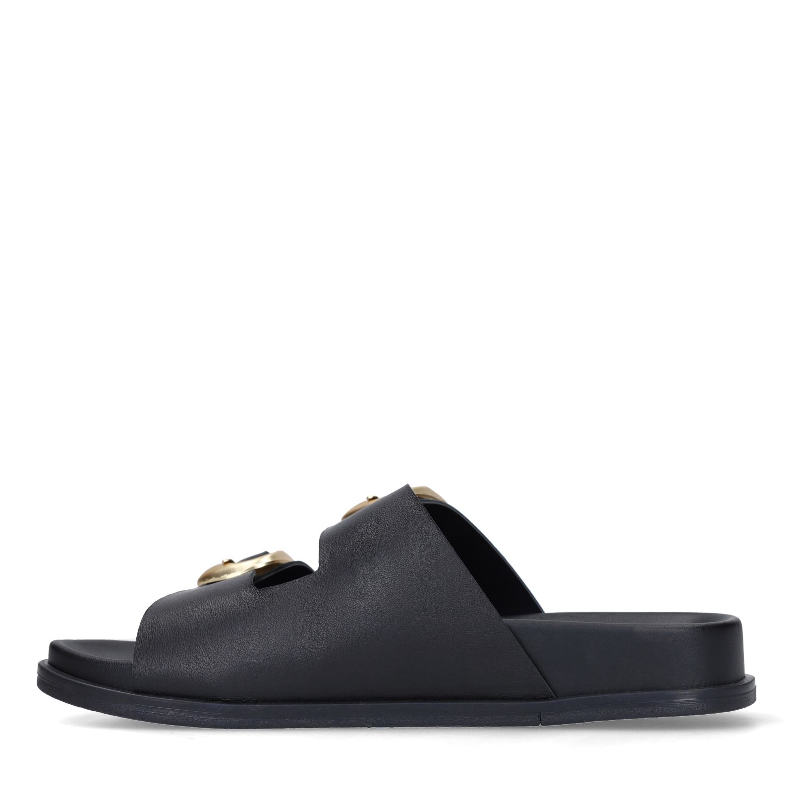 Schwarze Ledersandalen mit Schnallen