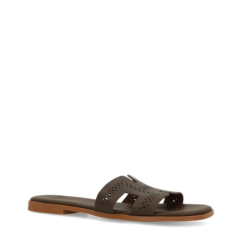 Donkerbruine leren slippers