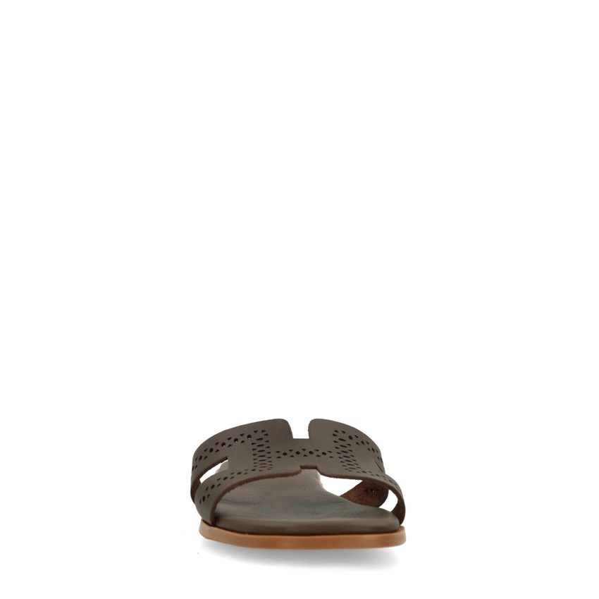 Donkerbruine leren slippers