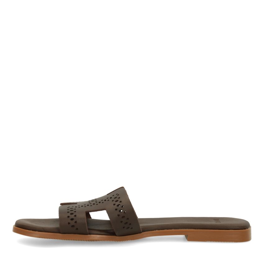 Donkerbruine leren slippers