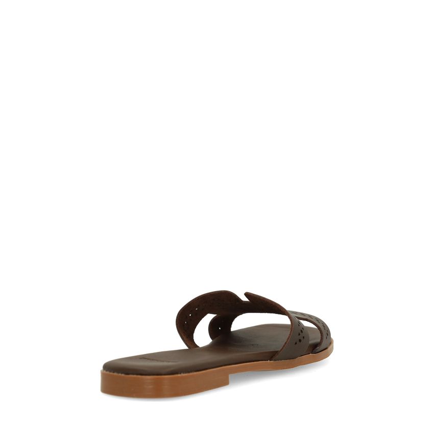 Donkerbruine leren slippers