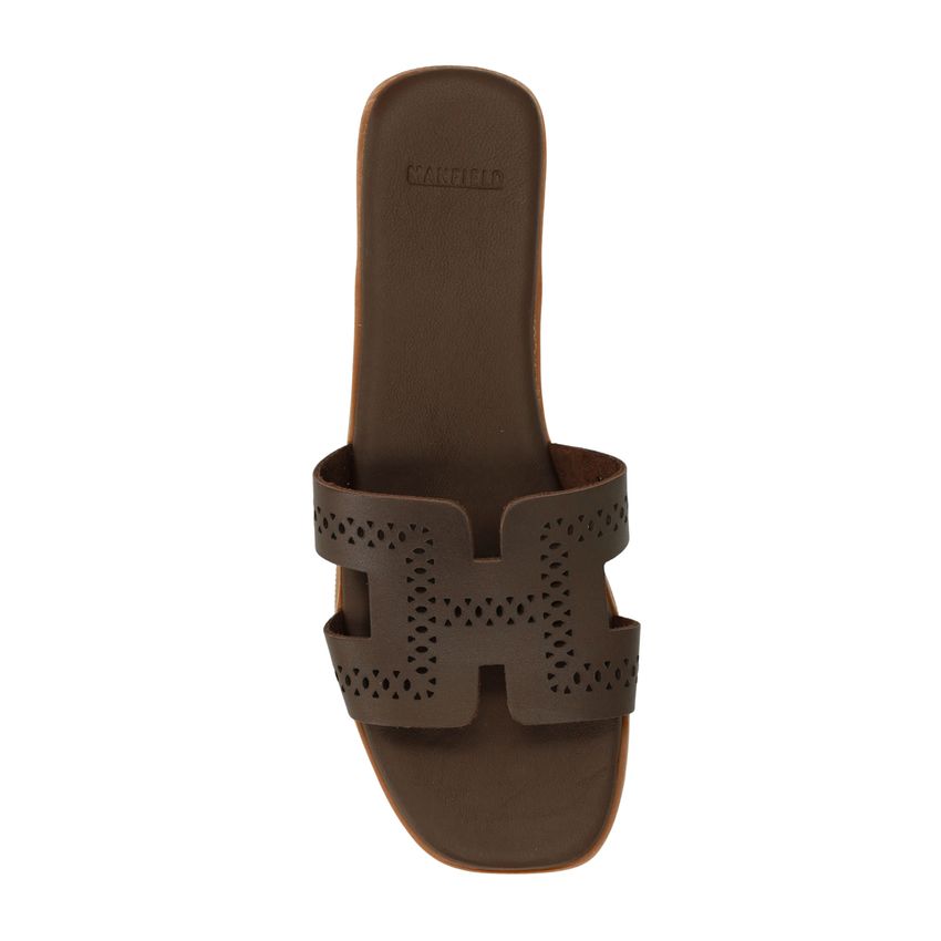 Donkerbruine leren slippers