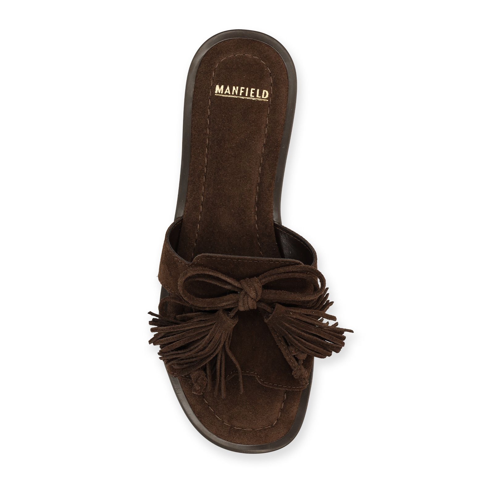 Dunkelbraune Veloursleder-Sandalen mit Fransen