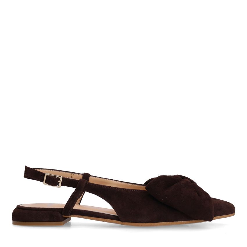 Braune Veloursleder-Slingbacks mit Schleife