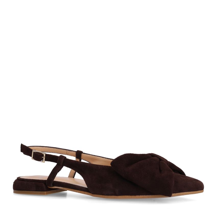 Braune Veloursleder-Slingbacks mit Schleife