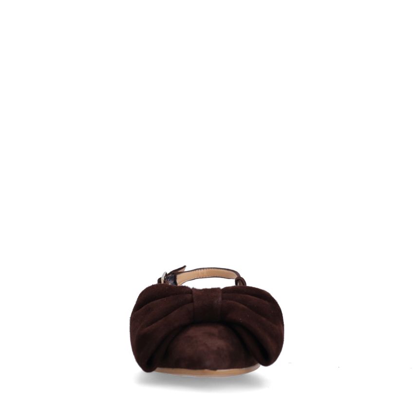 Braune Veloursleder-Slingbacks mit Schleife
