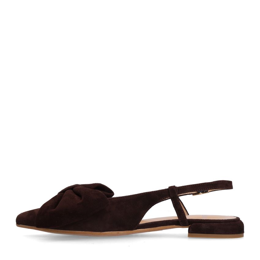 Braune Veloursleder-Slingbacks mit Schleife