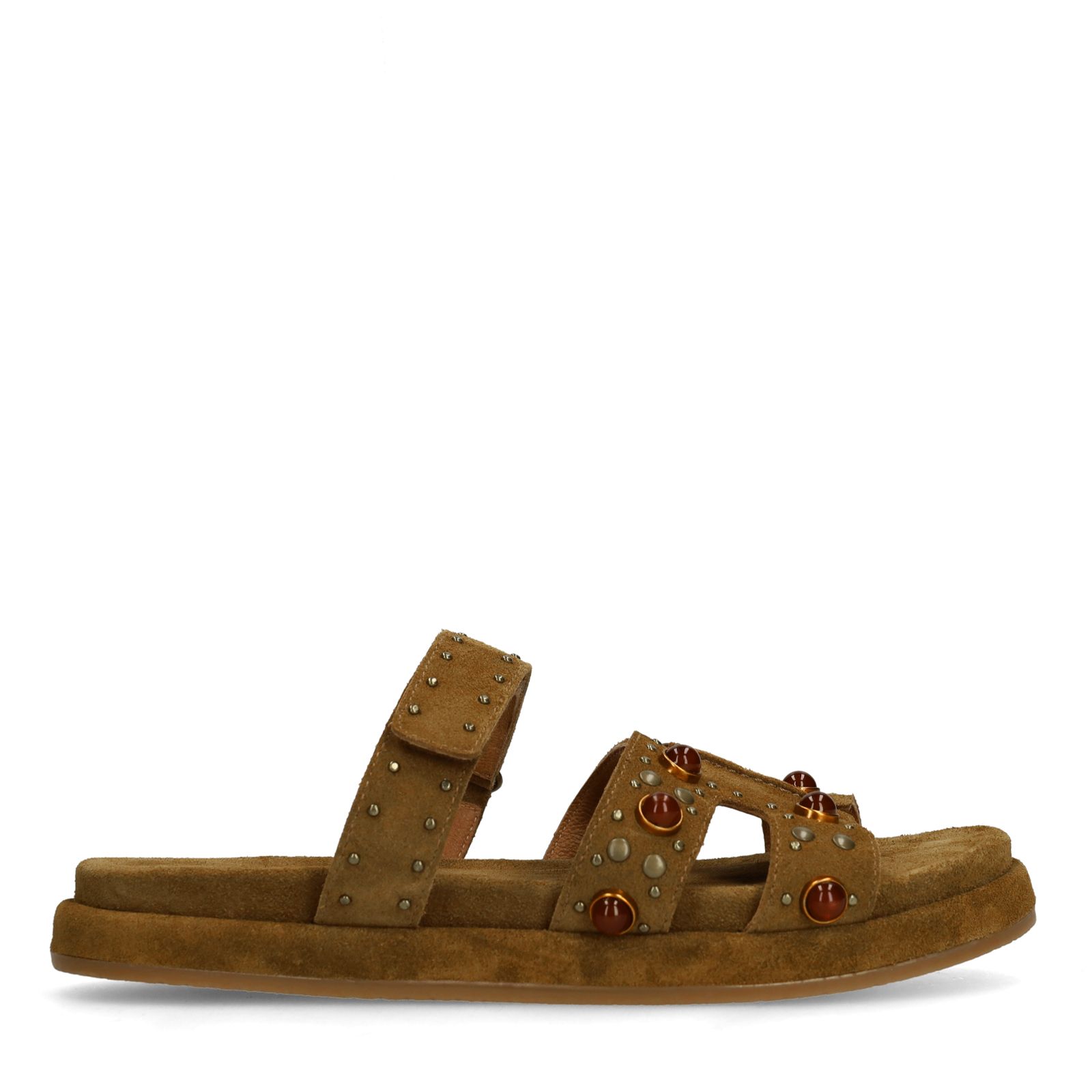 Bruine suède slippers met bandje