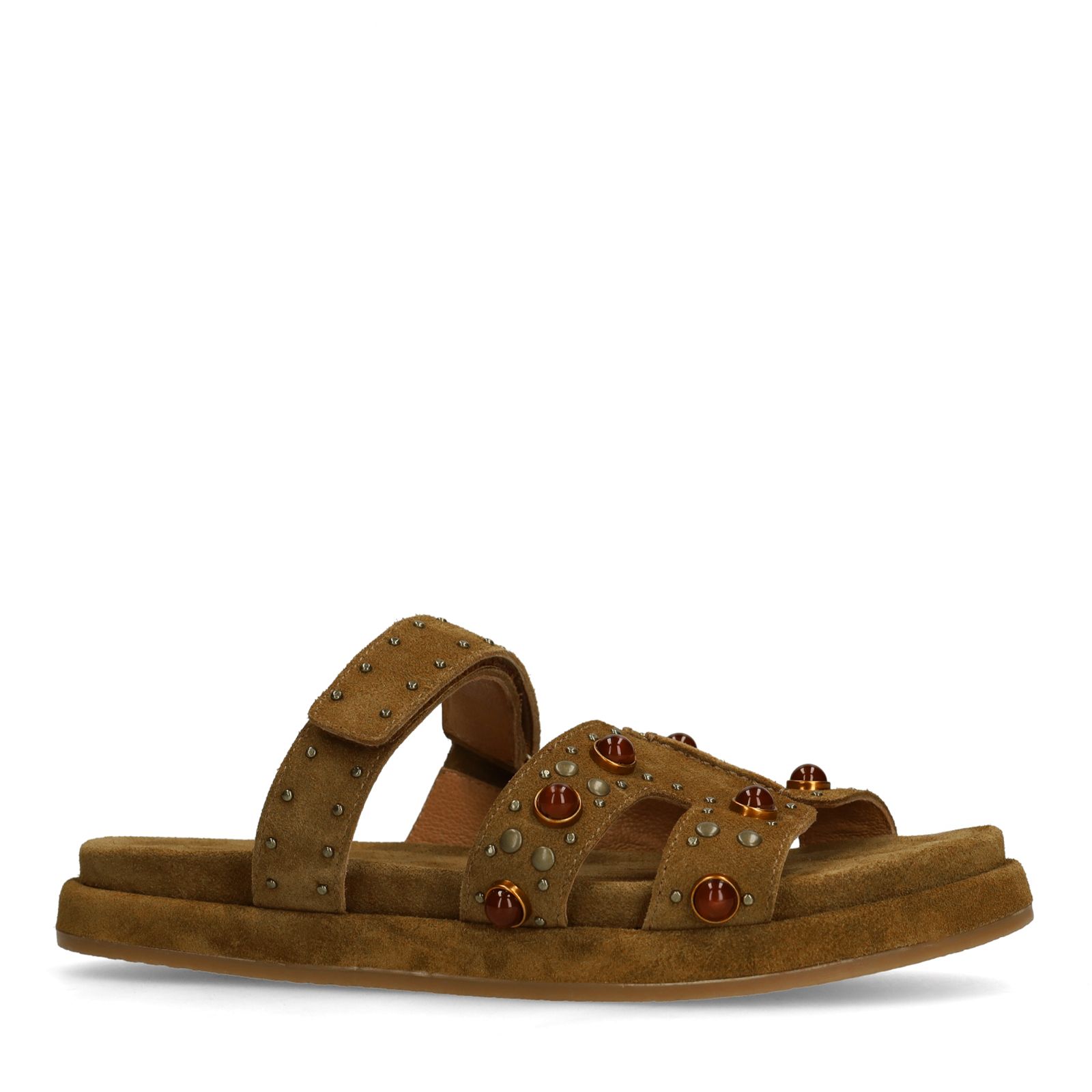 Bruine suède slippers met bandje