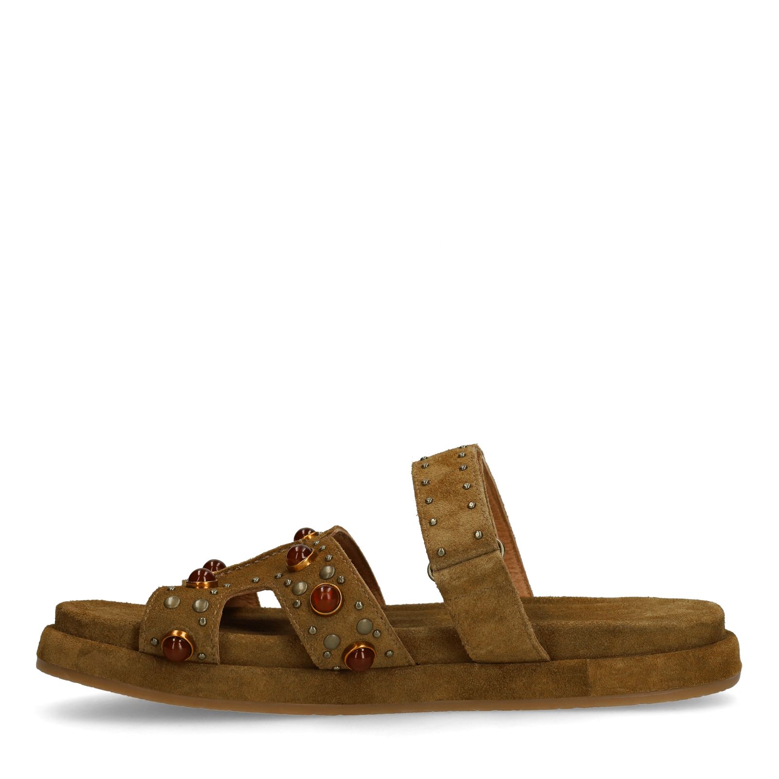 Bruine suède slippers met bandje