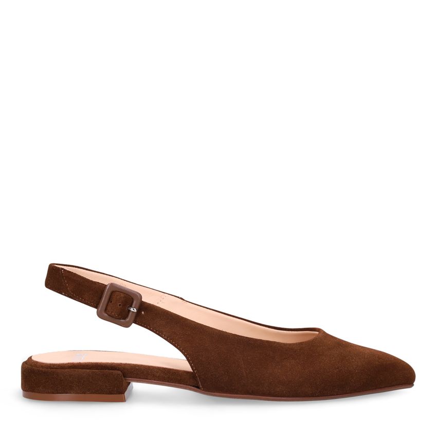 Taupefarbene Slingbacks aus Veloursleder