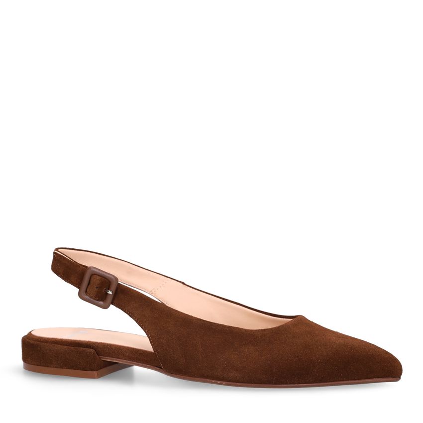 Taupefarbene Slingbacks aus Veloursleder
